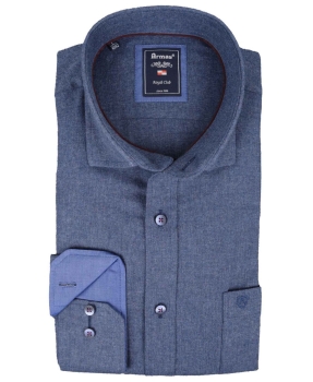 Armas Feinflanell Langarmhemd Comfort Fit blau mit Patches